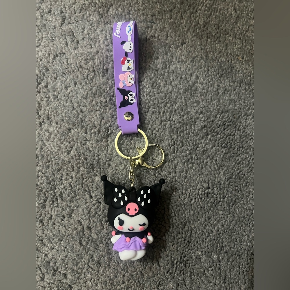 Cute Kuromi Character Keychain with Purple Strap